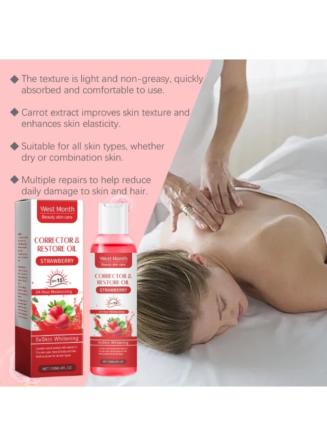 WEST MONTH Strawberry Multi-Purpose Care Oil, 24H Moisturizing Oil for Face, Body & Hair, 120ml - Image 5