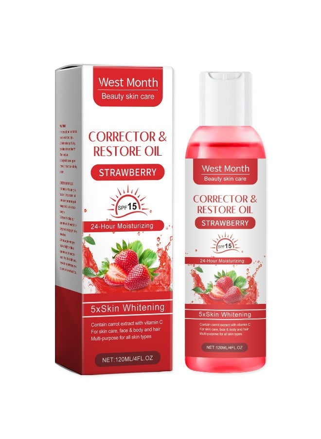 WEST MONTH Strawberry Multi-Purpose Care Oil, 24H Moisturizing Oil for Face, Body & Hair, 120ml - Image 1
