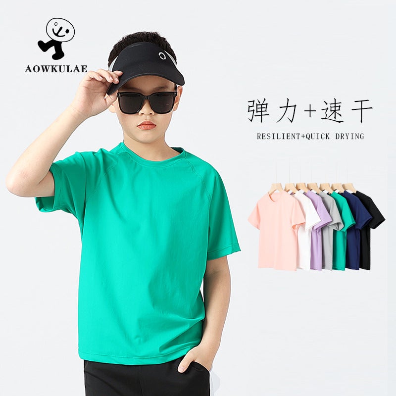 Summer Korean Children'S Clothing New Boys Sports Short Sleeve Big Children Quick Dry Ice Silk Top Girls Short Sleeve T-Shirt - Image 2