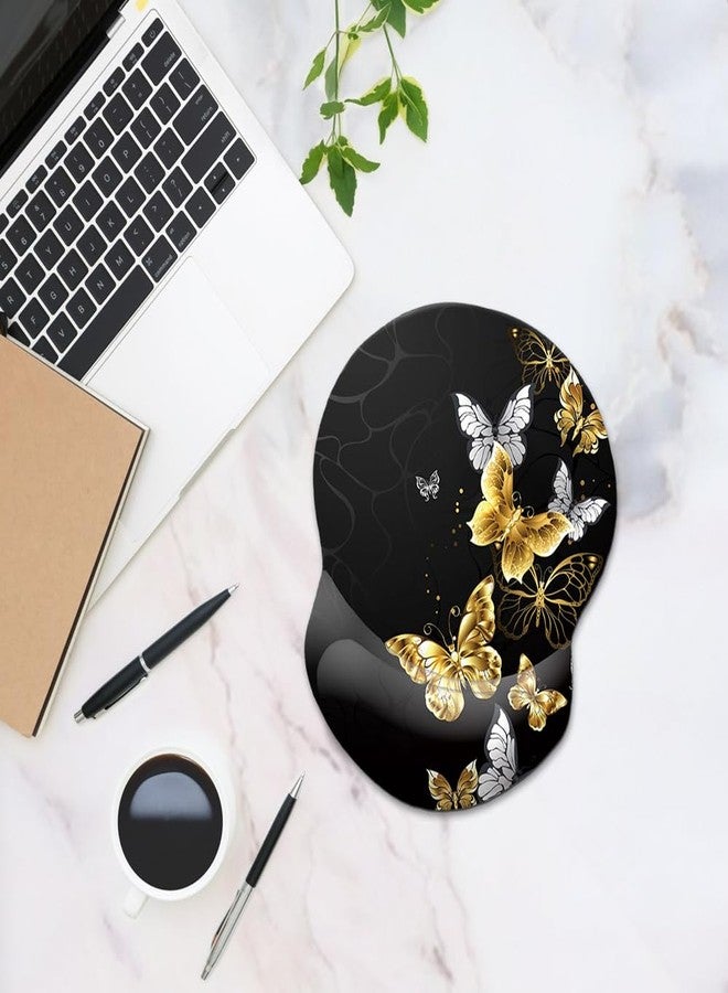 Boutilon Ergonomic Wrist Rest Support, Gaming Mouse Pad 8.7 x 7.5 inches for Computer, Laptop, Home, Office (Golden Butterfly) - Image 2
