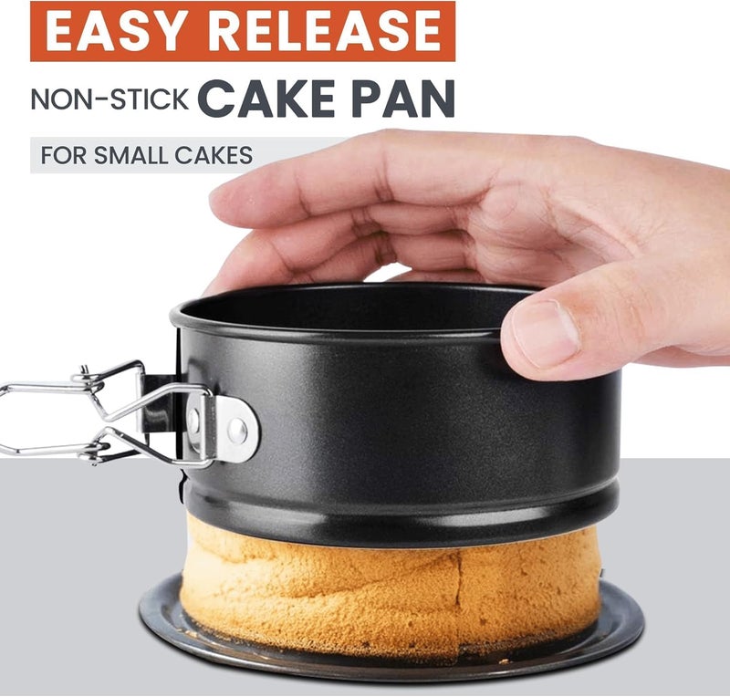 PureBake 4 Inch Non-Stick Round Cake Pan - Teflon Coated, Carbon Steel Mini Baking Pan for Cheesecakes, Pies, Quiches, and Small Desserts - Oven & Microwave Safe - 1 PCS Black - Image 3