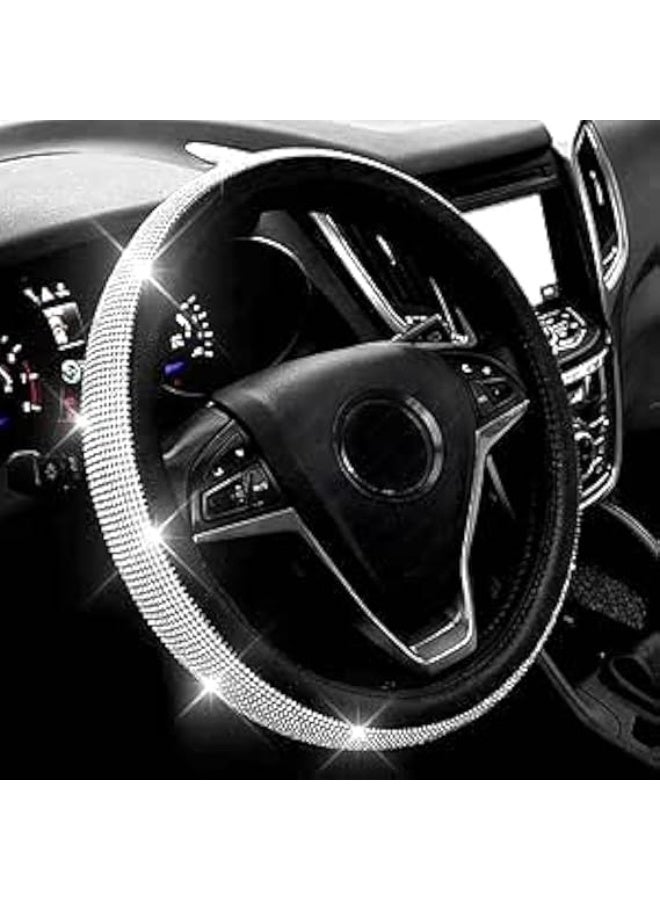 يو شوب غطاء طارة دركسيون السيارة مزين بأحجار الراين الكريستالية اللامعة ومصنوع من الجلد، واقي طارة دركسيون للنساء والبنات،  من يوشوب - Image 1