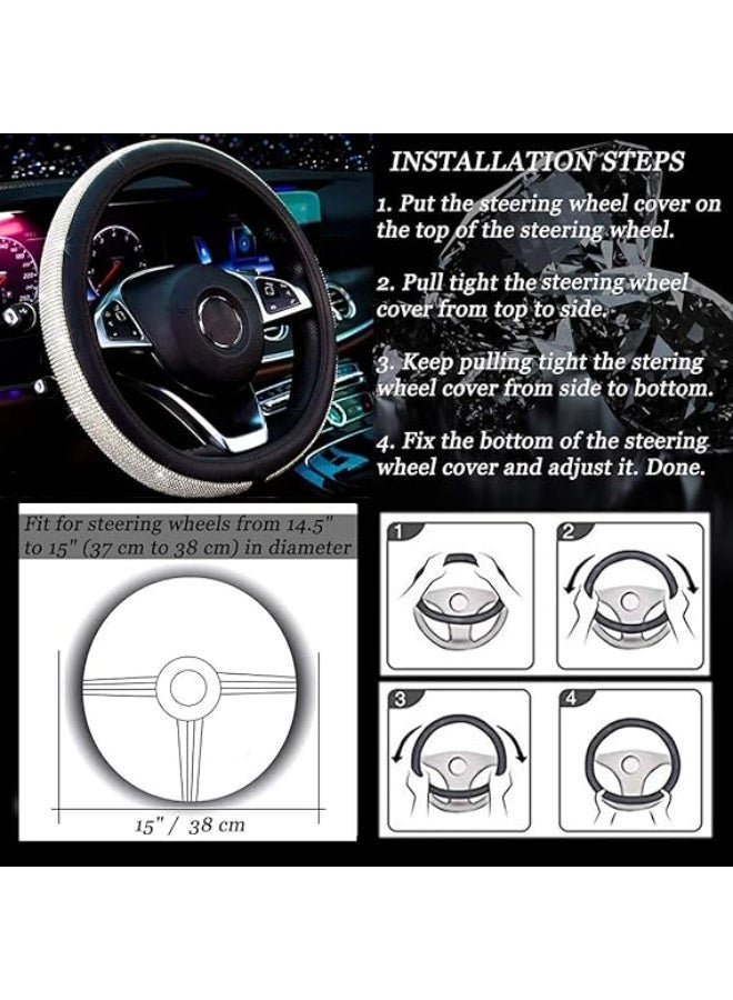 يو شوب غطاء طارة دركسيون السيارة مزين بأحجار الراين الكريستالية اللامعة ومصنوع من الجلد، واقي طارة دركسيون للنساء والبنات،  من يوشوب - Image 5