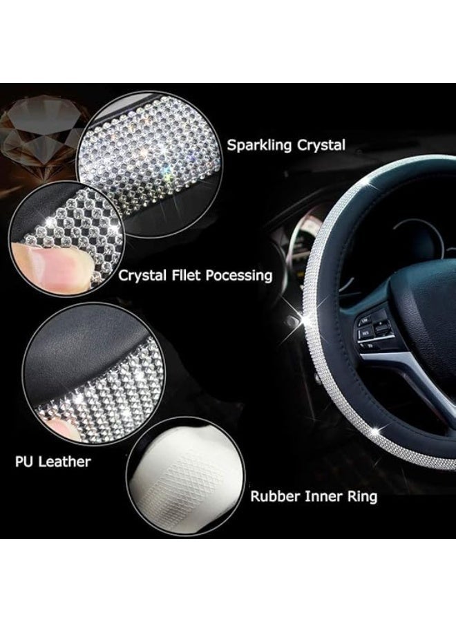 يو شوب غطاء طارة دركسيون السيارة مزين بأحجار الراين الكريستالية اللامعة ومصنوع من الجلد، واقي طارة دركسيون للنساء والبنات،  من يوشوب - Image 4
