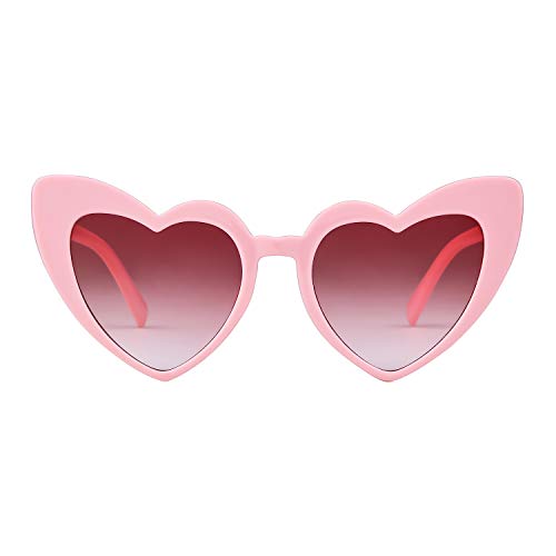 GIFIORE Heart Sunglasses Vintage Retro Oversized Cat Eye Heart Shaped Sun Glasses (Pink Frame/Pink Lens) - Image 1