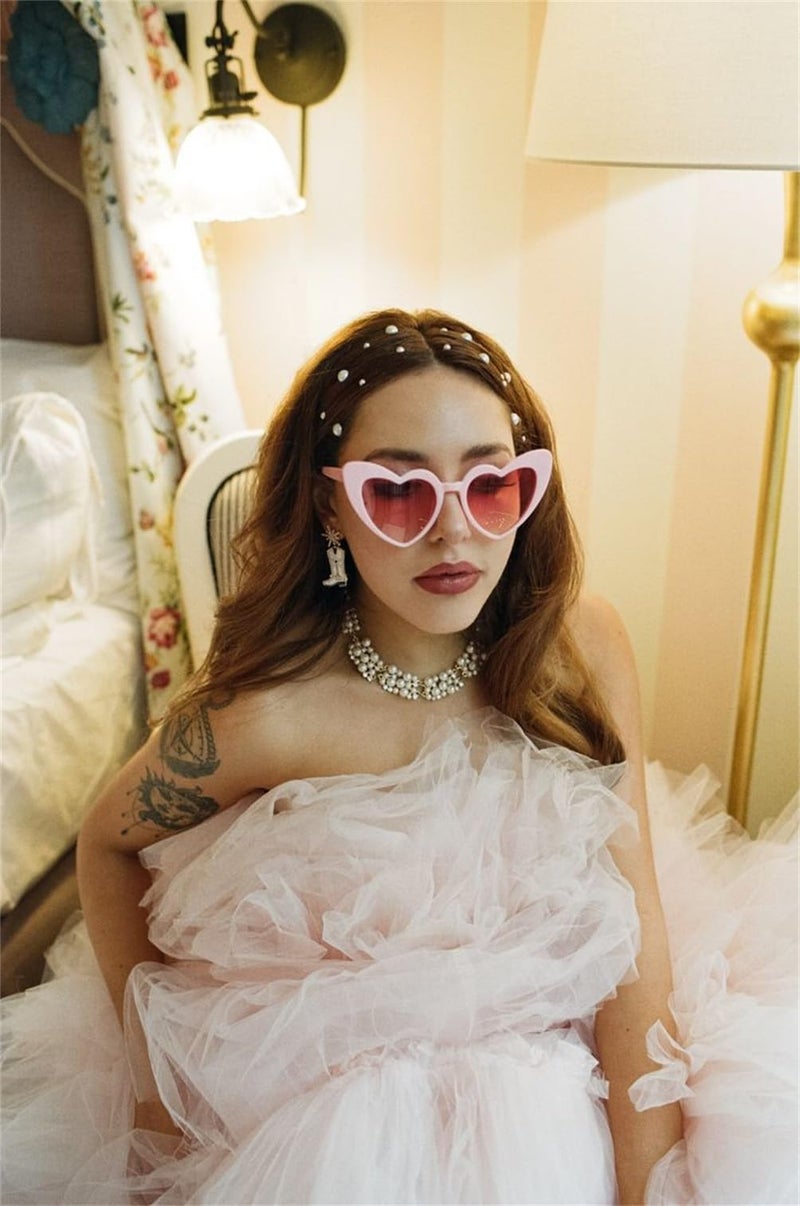 GIFIORE Heart Sunglasses Vintage Retro Oversized Cat Eye Heart Shaped Sun Glasses (Pink Frame/Pink Lens) - Image 3
