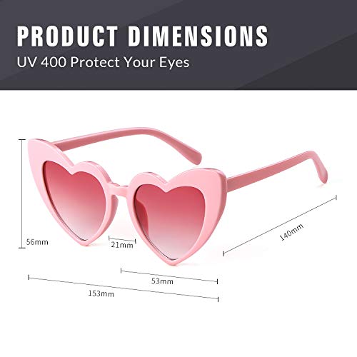 GIFIORE Heart Sunglasses Vintage Retro Oversized Cat Eye Heart Shaped Sun Glasses (Pink Frame/Pink Lens) - Image 4