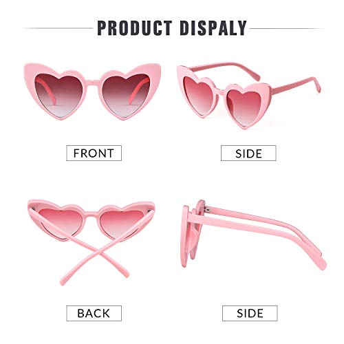 GIFIORE Heart Sunglasses Vintage Retro Oversized Cat Eye Heart Shaped Sun Glasses (Pink Frame/Pink Lens) - Image 5