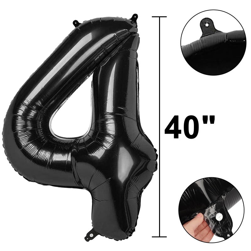 Kelfuoya 40 Inch Black Number 4 Balloon Number 4 Balloon 40 Inch, 4th 14th 24th Birthday Party Decorations for Boy or Girl Huge Mylar Anniversary Party Supplies - Image 2