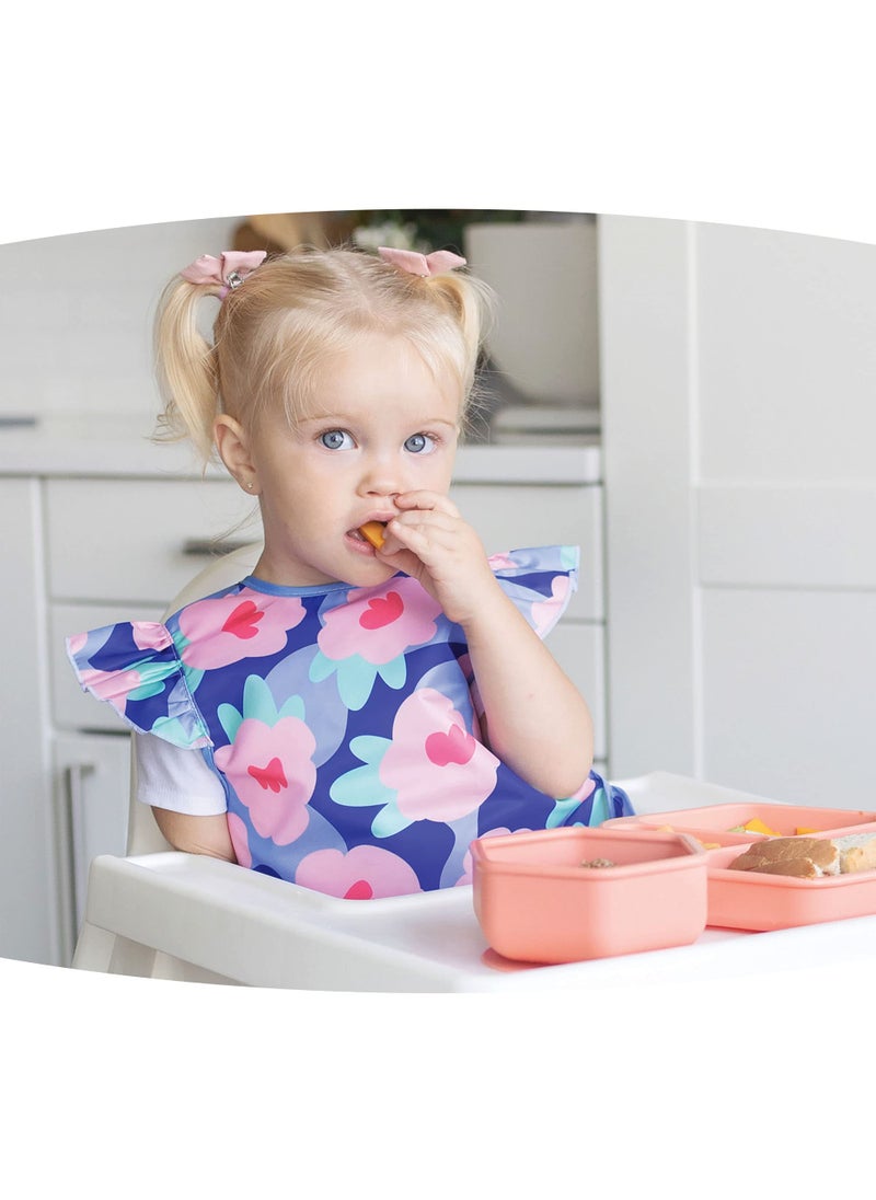 Tiny Twinkle Tiny Twinkle Mess Proof Baby Bib - Waterproof Baby Apron - Machine Washable - PVC, BPA, & Phthalate Free - Great Travel Bib for Baby Eating - Baby Food Bibs (Floral Blue, Small 6-24 Months)  - Image 2