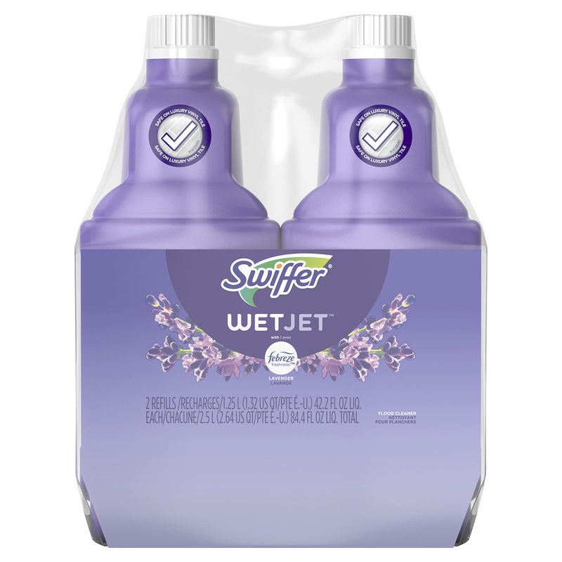 Swiffer WetJet Multi-Purpose Floor Cleaner Solution with Febreze Refill, Hardwood Floor Cleaner, Lavender Scent, 1.25 Liter -42.2 Fl Oz (Pack of 2) - Image 1