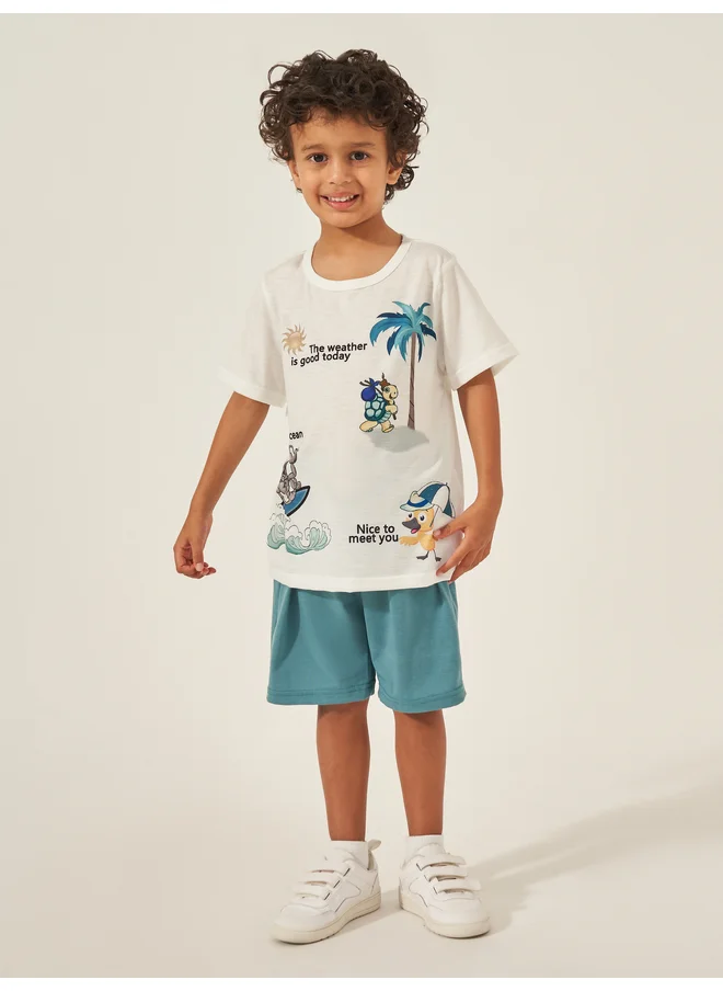 Styli Styli T-Shirt and Shorts Set with Cute Ocean Animals