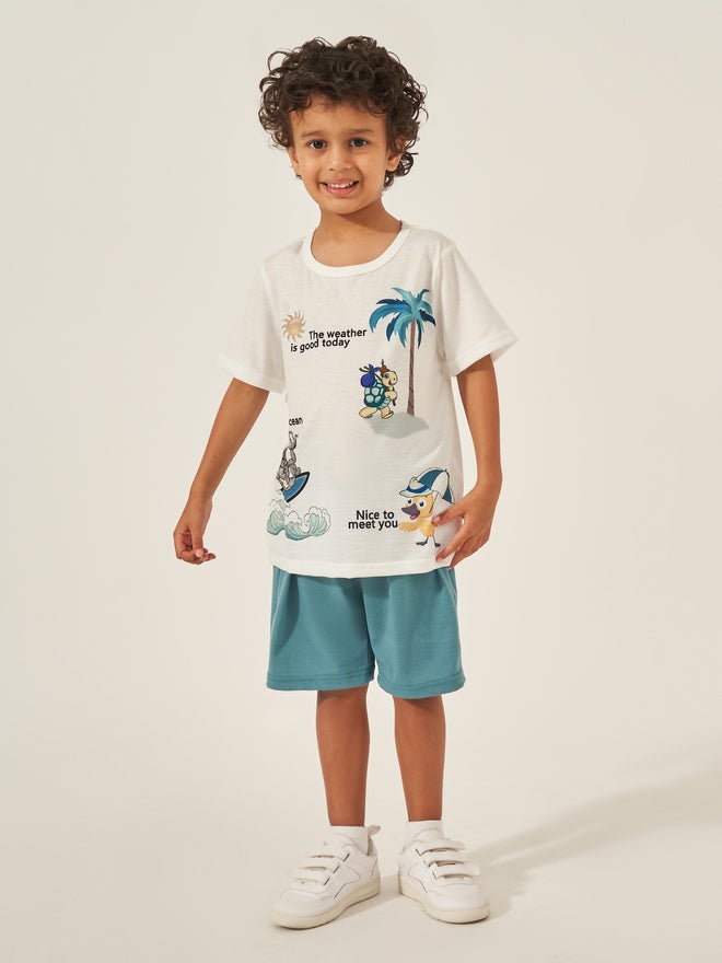 Styli Styli T-Shirt and Shorts Set with Cute Ocean Animals  - Image 2