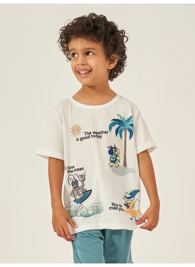 Styli Styli T-Shirt and Shorts Set with Cute Ocean Animals