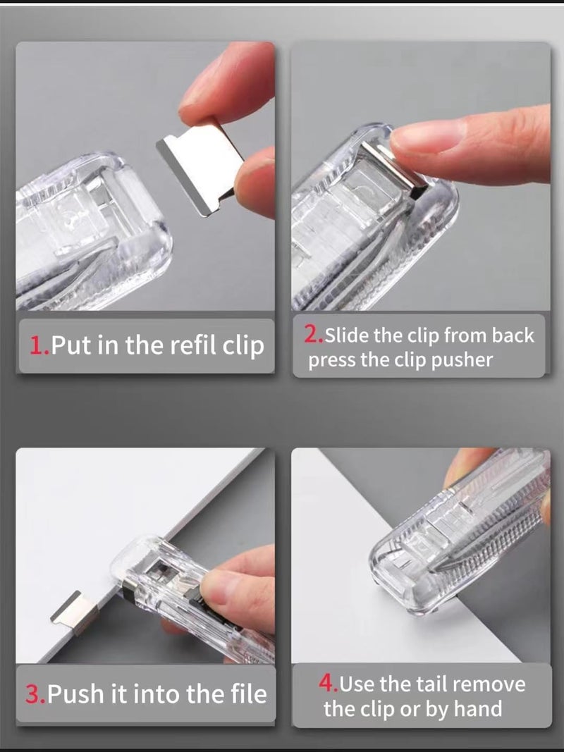 OIF 3 Pack Portable Handheld Paper Clam Clip Dispenser Large Size with 150 Stainless Steel Metal Refill Clips,Fast Paper Clipper for Desk Document Office Home School - Image 5