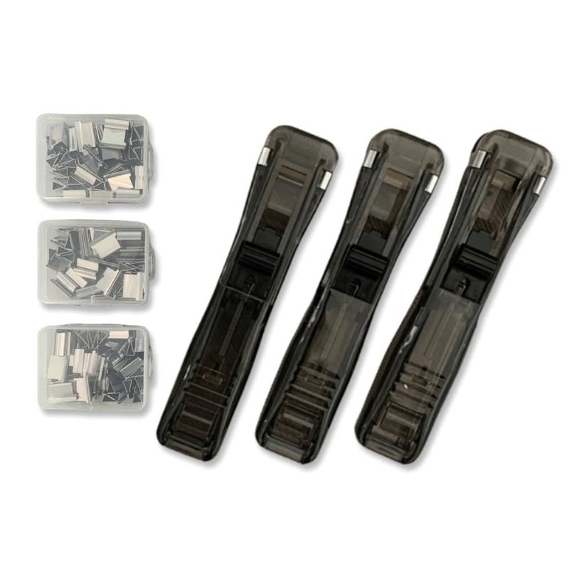 OIF 3 Pack Portable Handheld Paper Clam Clip Dispenser Large Size with 150 Stainless Steel Metal Refill Clips,Fast Paper Clipper for Desk Document Office Home School - Image 1
