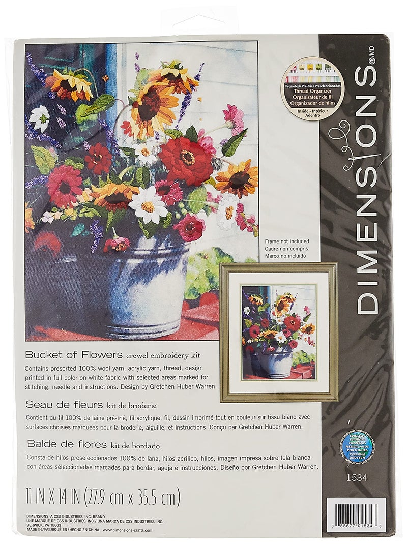 Dimensions Bucket of Flowers Crewel Embroidery Kit 11 W x 14 H