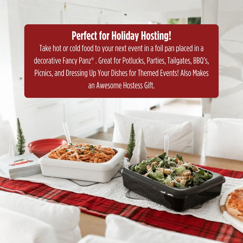 Fancy Panz - White 8x8" Aluminum Foil Pan Carrier with Lid - Elevated Food Serving Tray - Portable Casserole Carrier with Lid - Made in the USA Hosting Essentials - Image 3
