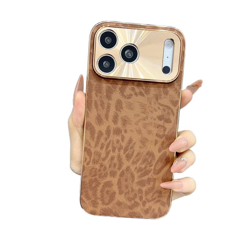 iPhone 14 Pro TPU Protective + Leather Texture for iPhone 14 14 Plus 14 Pro 14 Pro Max with Electroplated Leopard Print and Anti Slip Grip - Image 1