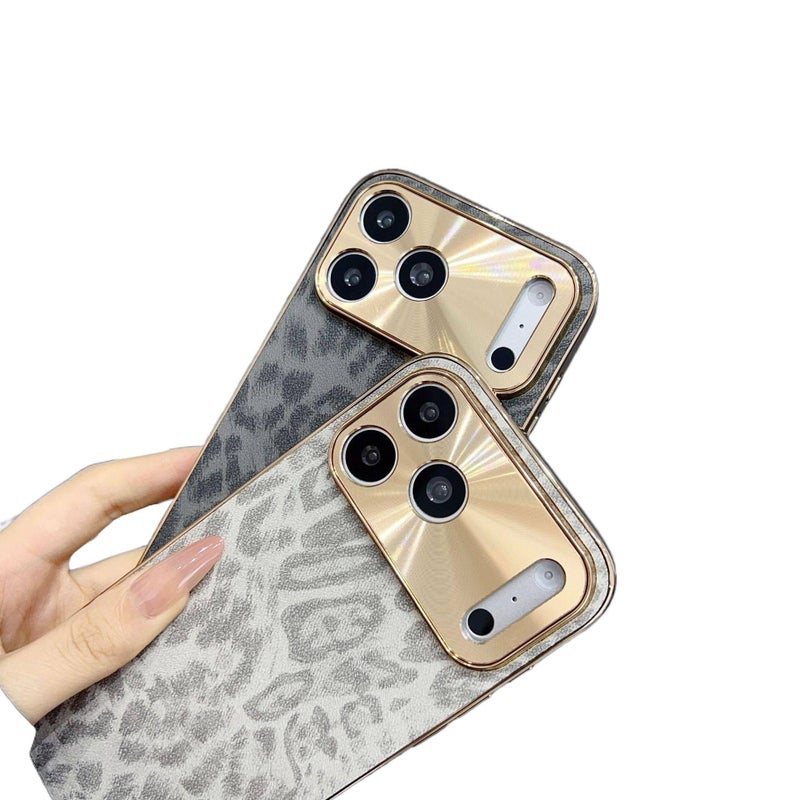 iPhone 14 Pro TPU Protective + Leather Texture for iPhone 14 14 Plus 14 Pro 14 Pro Max with Electroplated Leopard Print and Anti Slip Grip - Image 4
