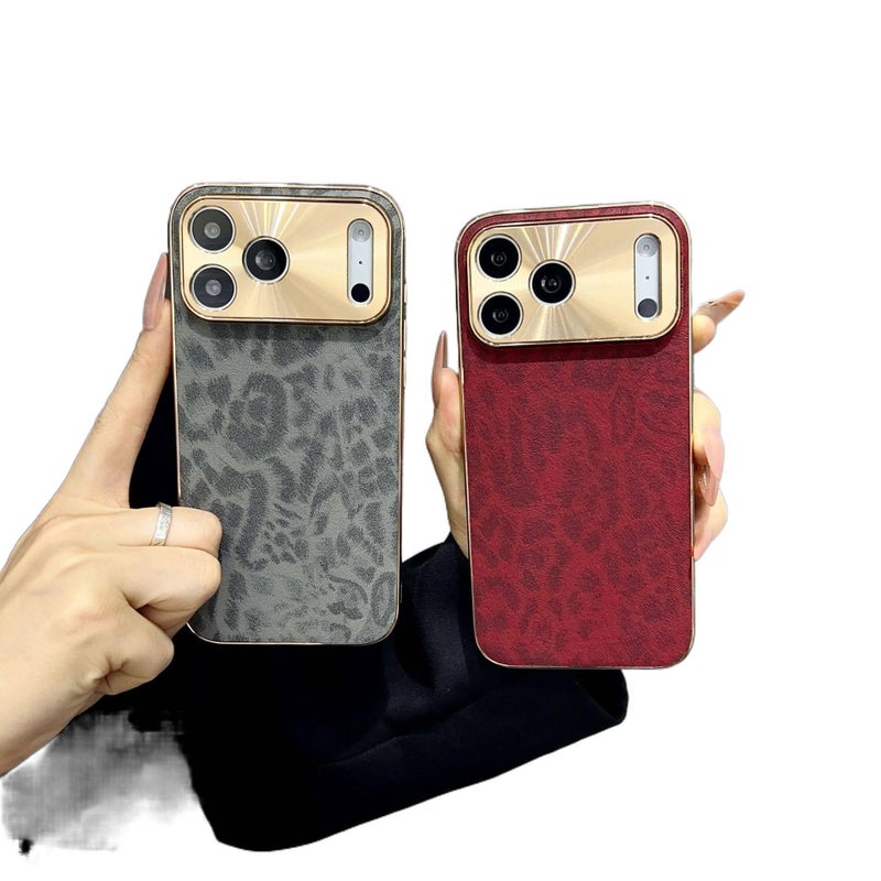 iPhone 14 Pro TPU Protective + Leather Texture for iPhone 14 14 Plus 14 Pro 14 Pro Max with Electroplated Leopard Print and Anti Slip Grip - Image 3