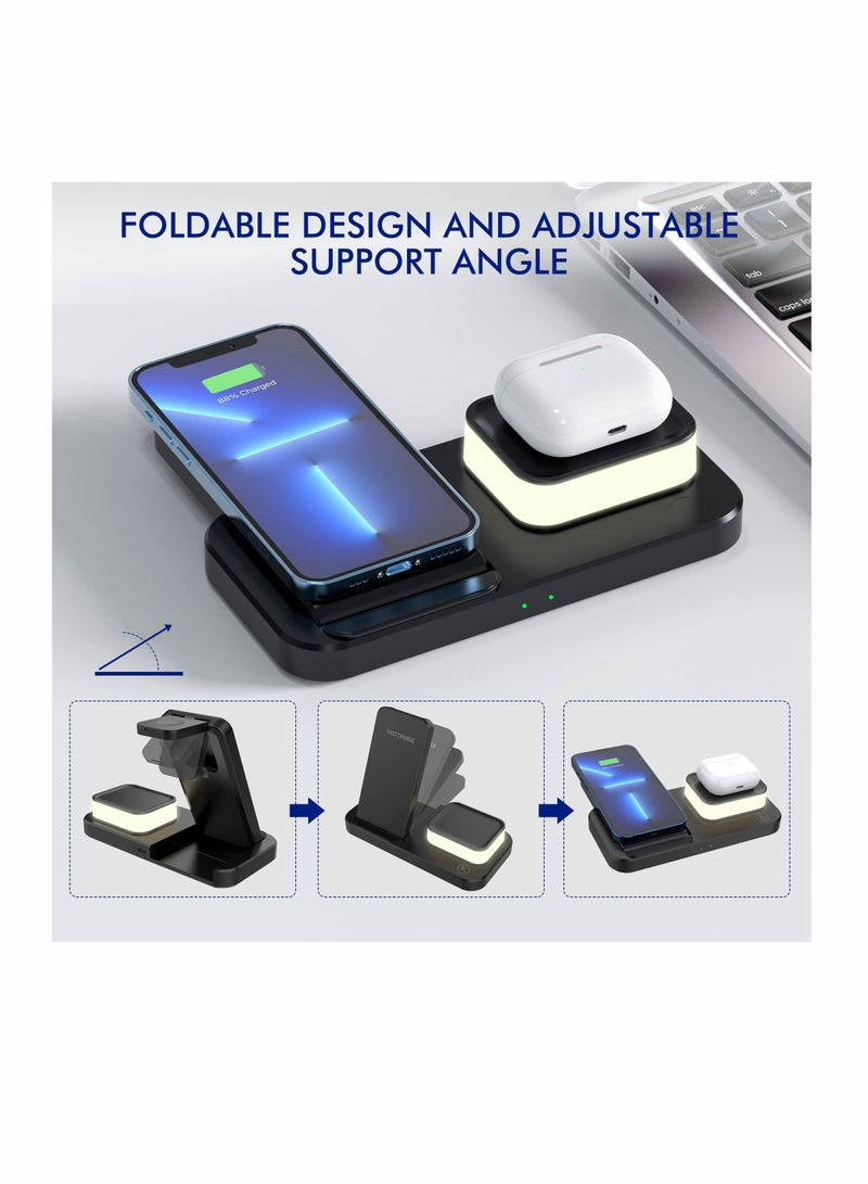 XiuWoo Wireless Charger, 3-in-1 Charging Station Dock Stand with Night Light - Image 3
