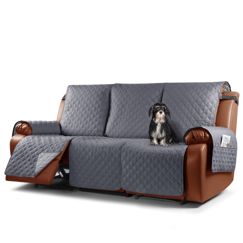 TAOCOCO Recliner Couch Covers3 Seater Recliner CoversWaterproof Recliner CoversNon Slip Recliner Sofa CoversReclining Chair Covers for PetsRecliner Protector with PocketsDark Grey
