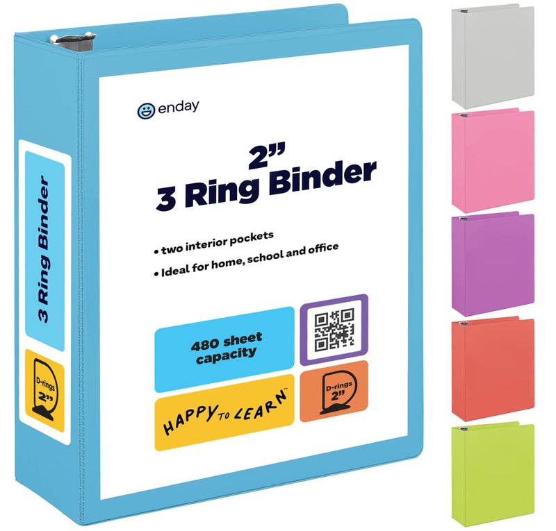 Enday 2 Inch 3 Ring Binder 2” Blue, Slant D-Ring 2 in Binder Clear View Cover with 2 Inside Pockets, Heavy Duty Colored School Supplies Office and Home Binders – by Enday - Image 1