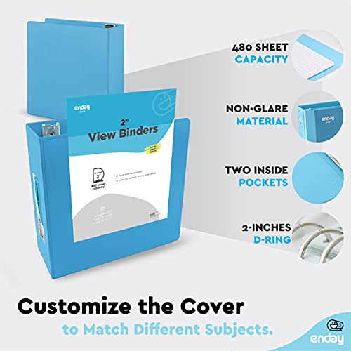 Enday 2 Inch 3 Ring Binder 2” Blue, Slant D-Ring 2 in Binder Clear View Cover with 2 Inside Pockets, Heavy Duty Colored School Supplies Office and Home Binders – by Enday - Image 5