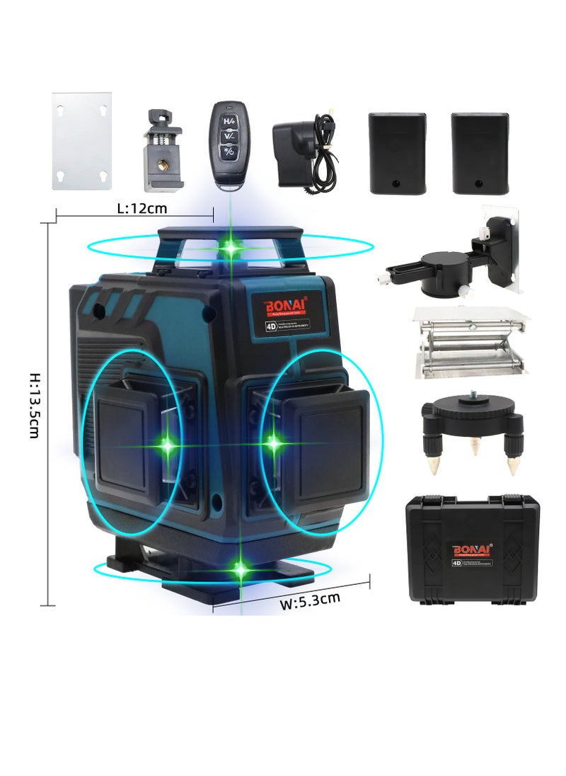 BONAI - Bonai Multifunctional 4D 16 Lines Laser Level 3° Self-leveling Machine USB Rechargeable Lithium Battery Leveling Tool with Vertical Horizontal Tilt Lines - Image 1