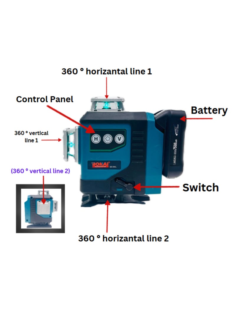 Bonai  متعددة الوظائف 4D 16 خط ليزر مستوى 3 درجات ذاتية التسوية، بطارية ليثيوم قابلة لإعادة الشحن عبر USB، أداة تسوية مع خطوط إمالة أفقية رأسية - pzsku/Z979A75B4C354703406CEZ/45/_/1737461311/655e78e4-c4c3-414e-ad6a-6586dcfadf46
