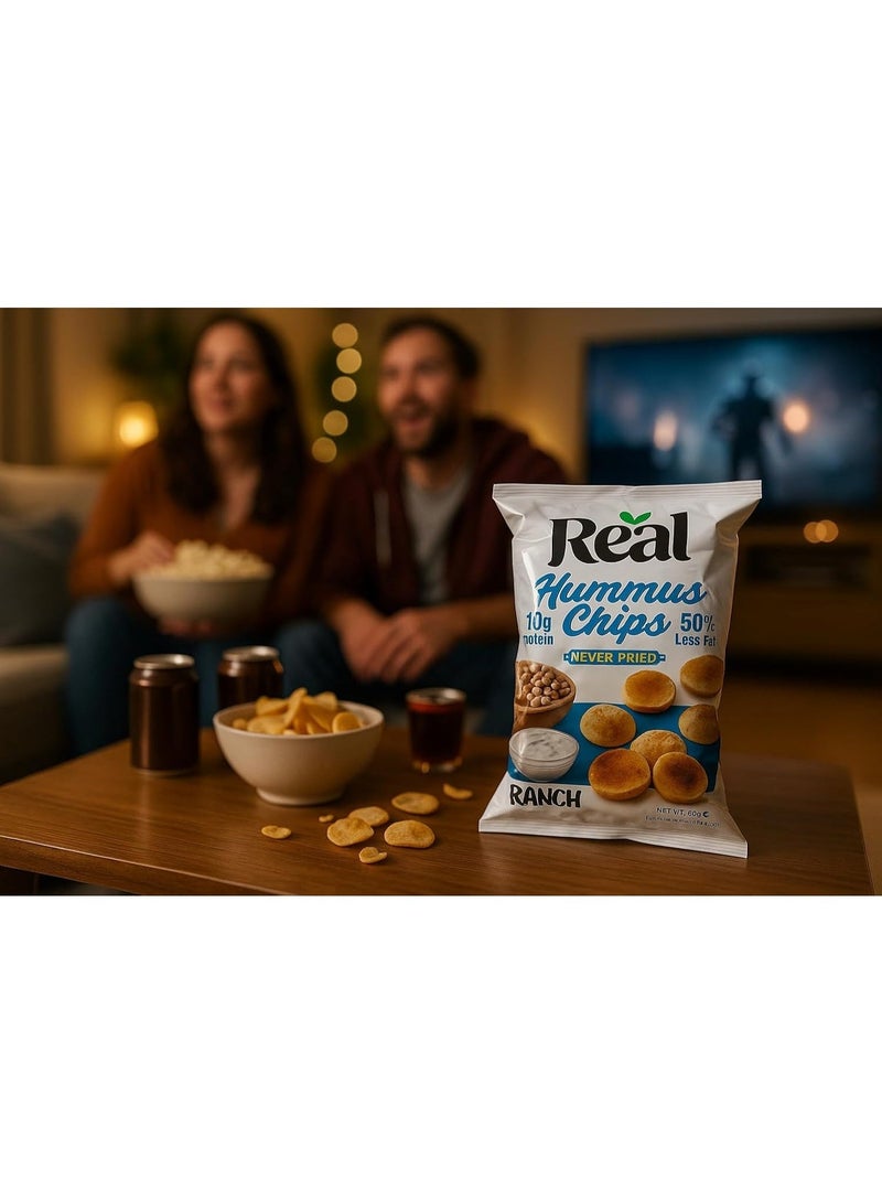 ريل رقائق البطاطس الحقيقية - رقائق الحمص - بنكهة الرانش، عبوة 60 جرام - دهون أقل بنسبة 50%، بروتين 10 جرام، غير مقلية، مقرمشة وصحية - Image 3