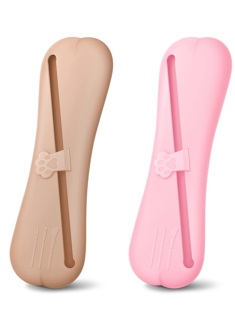 Excefore حامل فرش المكياج للسفر, علبة فرش المكياج السيليكون, حامل فرش المكياج للسفر, فرش تجميل ناعمة محمولة, حقيبة فرش تجميل مقاومة للماء, منظم فرش المكياج للسفر, عبوة 2 - Image 1