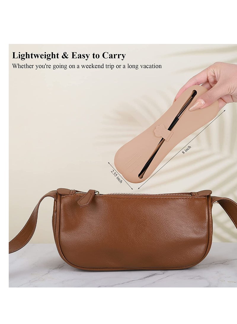 Excefore حامل فرش المكياج للسفر, علبة فرش المكياج السيليكون, حامل فرش المكياج للسفر, فرش تجميل ناعمة محمولة, حقيبة فرش تجميل مقاومة للماء, منظم فرش المكياج للسفر, عبوة 2 - Image 4