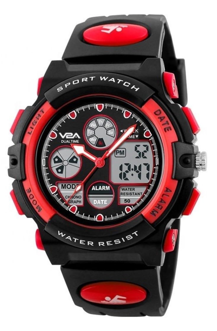 V2A Analogue - Digital Unisex-Child Watch (Red Dial Red Colored Strap, Resin) - Image 1