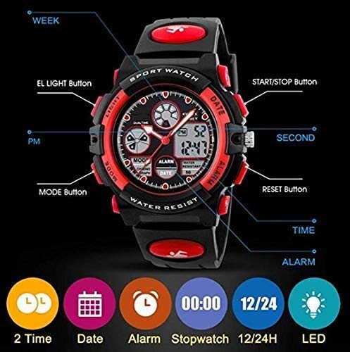 V2A Analogue - Digital Unisex-Child Watch (Red Dial Red Colored Strap, Resin) - Image 5