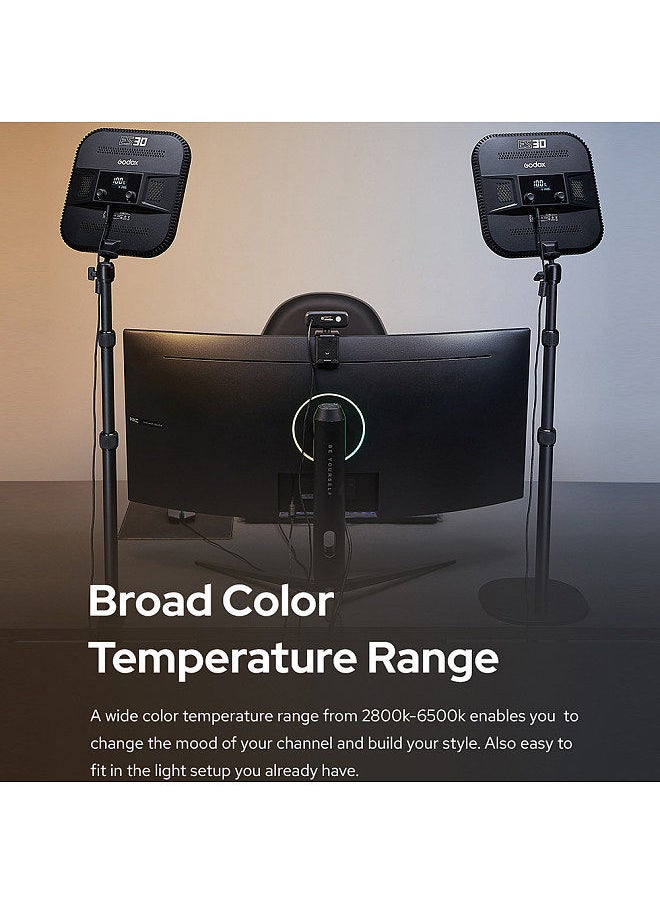 Godox - Godox ES30 E-sports LED Light Panel with C-Clamp Desk Mount Light Stand 35W 2800K-6500K Bi-color Temperature Dimmable APP Wireless Control for Game Streaming Video Conference Lighting - Image 1