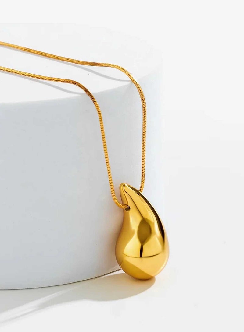 كاف كريشنس قلادة من الفولاذ المقاوم للصدأ مطلي بالذهب 18 قيراط، قلادة على شكل دمعة، سلسلة مقاس 42+5 سم - Image 2