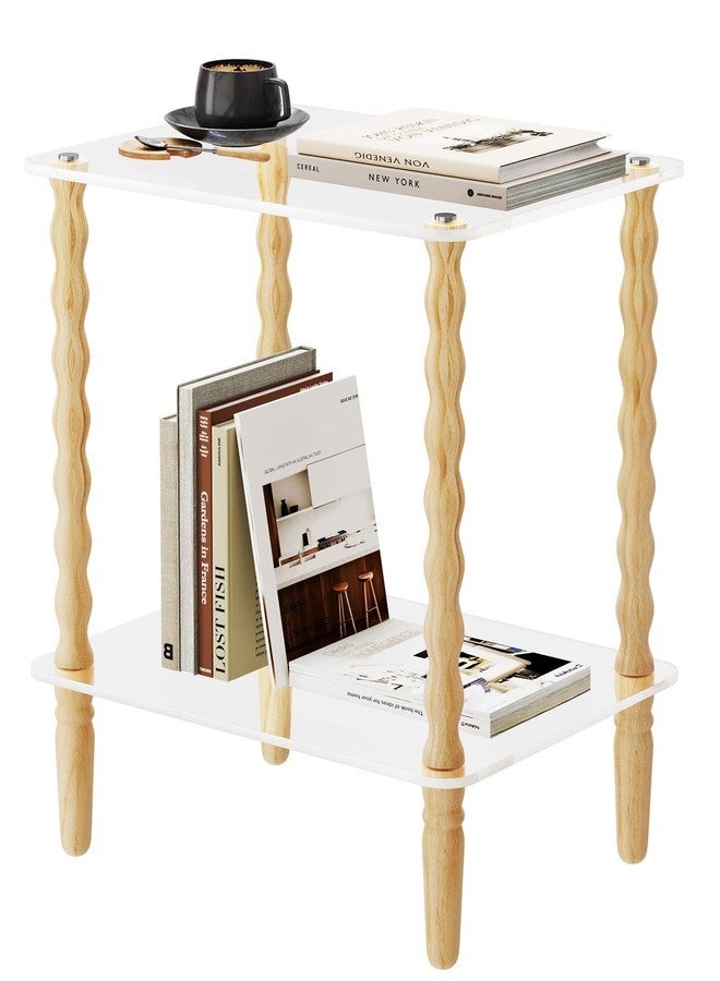 NiHome Spindle Side Table Acrylic Tabletop and Wooden Legs, 2-Tier Small End Table with Storage Shelf, Modern Wood Nightstand for Living Room, Narrow Rectangle Coffee Tables for Couch - Image 1