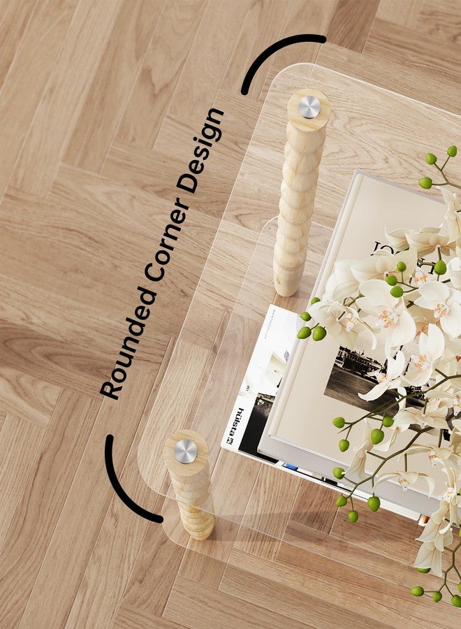 NiHome Spindle Side Table Acrylic Tabletop and Wooden Legs, 2-Tier Small End Table with Storage Shelf, Modern Wood Nightstand for Living Room, Narrow Rectangle Coffee Tables for Couch - Image 4