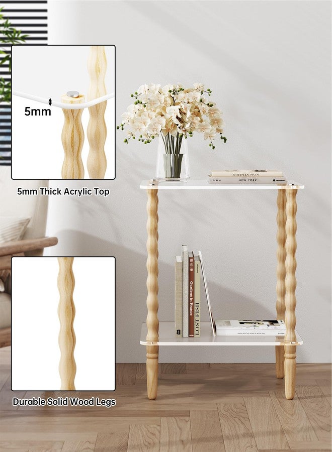 NiHome Spindle Side Table Acrylic Tabletop and Wooden Legs, 2-Tier Small End Table with Storage Shelf, Modern Wood Nightstand for Living Room, Narrow Rectangle Coffee Tables for Couch - Image 3