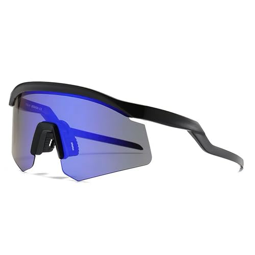 Dervin Non Polarized Oversized Sports Sunglasses for Men Women, Outdoor Cricket Cycling Hiking Fishing Sunglasses (Black-Blue Mirror) - Image 1