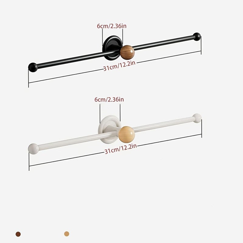 Updated Single Piece Black Towel Rack 11 Inch No Drilling Wall Mounted Design With Dividers And Wooden Balls Versatile Organizer For Towels Hair Belts And Slippers - Image 3