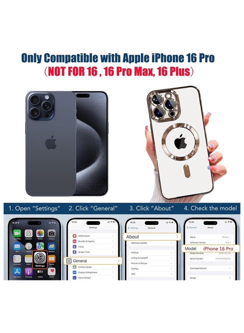 ZIPFORCE for iPhone 16 Pro MagSafe Case with Camera Lens Protector,Full Protection Clear Magnetic Case Compatible with MagSafe Elegant Anti-Scratch Case Cover, Shockproof Bulid-in corner for iPhone 16 Pro Gold - Image 2