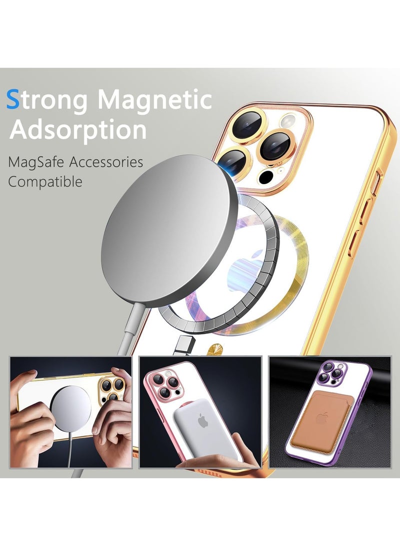 ZIPFORCE for iPhone 16 Pro MagSafe Case with Camera Lens Protector,Full Protection Clear Magnetic Case Compatible with MagSafe Elegant Anti-Scratch Case Cover, Shockproof Bulid-in corner for iPhone 16 Pro Gold - Image 3
