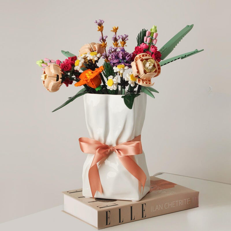RyddeligHome RyddeligHome Paper Bag Vase Ceramic Crinkle  Cool Vase for Lego Flower Bouquet  Bag Vase for Flowers  Wide Vase Jarrones para Flores  Big Flower Vase Living Room Entryway Table Decor  - Image 1