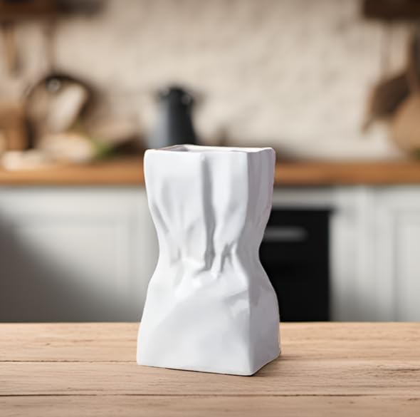 RyddeligHome RyddeligHome Paper Bag Vase Ceramic Crinkle  Cool Vase for Lego Flower Bouquet  Bag Vase for Flowers  Wide Vase Jarrones para Flores  Big Flower Vase Living Room Entryway Table Decor  - Image 4
