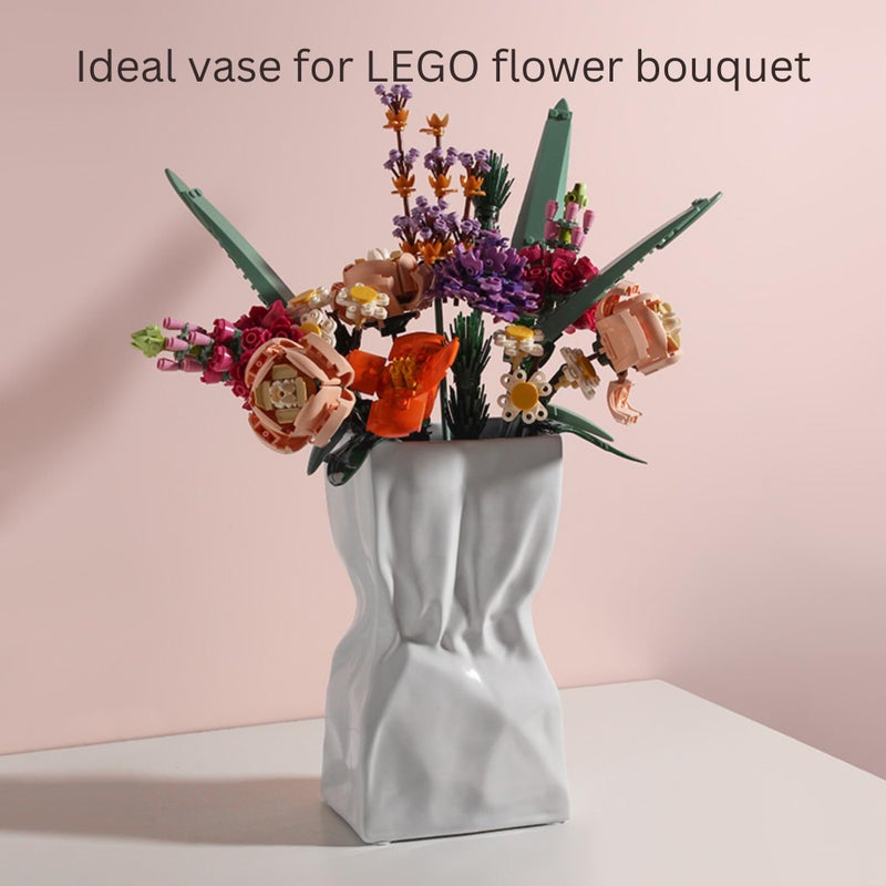 RyddeligHome RyddeligHome Paper Bag Vase Ceramic Crinkle  Cool Vase for Lego Flower Bouquet  Bag Vase for Flowers  Wide Vase Jarrones para Flores  Big Flower Vase Living Room Entryway Table Decor  - Image 2
