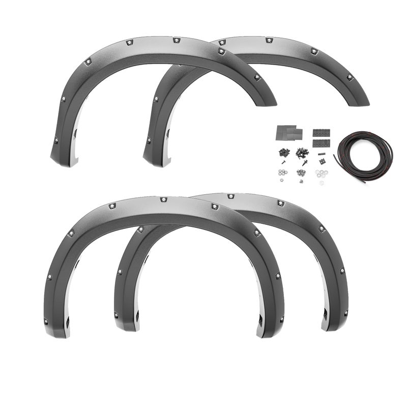 Bushwacker Pocket/Rivet Style Front & Rear Fender Flares - 4-Piece Set for 2014-2021 Toyota Tundra, Black, Smooth Finish