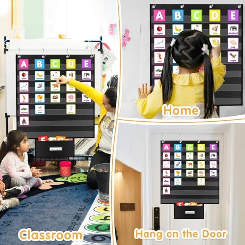 ALSLEA Standard Pocket Chart for Classroom 28"x28" Large 7 Pocket Charts with Card Storage Bag Sentence Strip Holder for Word Wall, Sight Words, Cards, Calendar, Daily Visual Schedule (Black) - Image 5
